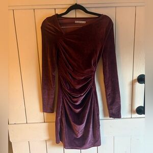Abercrombie & Fitch Velvet Long Sleeve Dress in Deep Purple